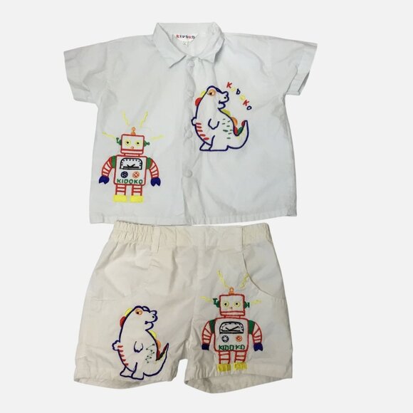 VTG KIDOKO Robot Dino Baby Shirt Pants Shorts Set 12M 18M Korea OOAK VBC - Picture 3 of 6